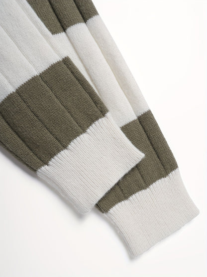 Men'S Stylish Striped Knit Pullover Sweater - Casual Round Neck, Suitable for Wearing in Spring, Autumn, And Winter