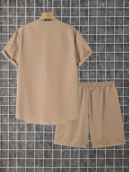 2 հատ տպագիր տղամարդու ամառային կարճ թևքերով կոճակներով վերնաշապիկի և շորտերի հավաքածու