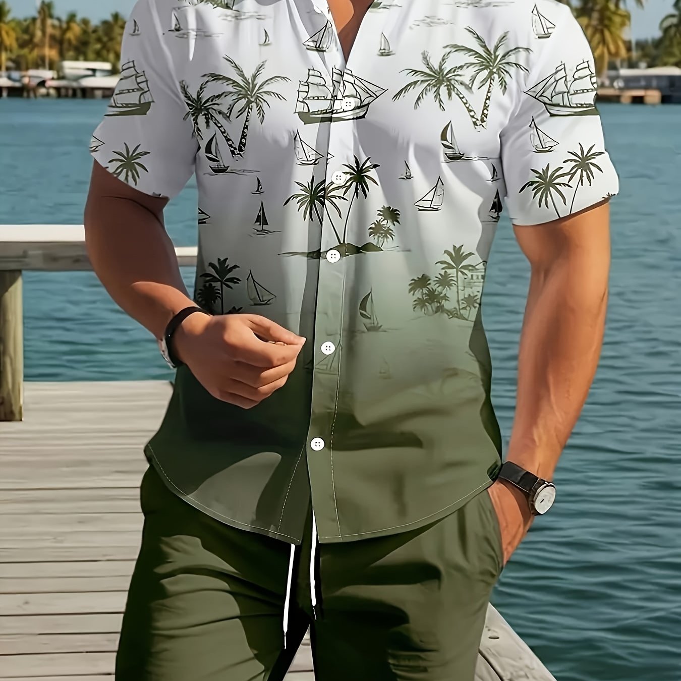 Տղամարդու 3D տպիչով տպագրված առօրյա վերնաշապիկի և շորտերի հավաքածու