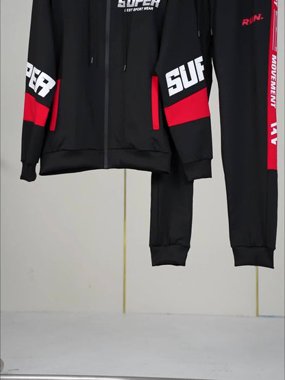 Դասական տղամարդու մարզական 2 հատանոց մարզահագուստի հավաքածու՝ լիարժեք կայծակաճարմանդով, երկար թևքերով վերնաշապիկով և վազքի տաբատով, մարզասրահի, մարզումների և վազքի համար