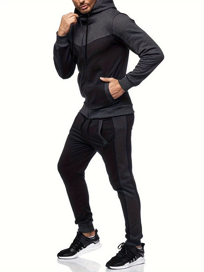 Տղամարդու առօրյա վերնաշապիկի հավաքածու՝ աշնանային և ձմեռային համար, որը ներառում է գլխարկով սվիտեր և սպորտային կարդիգան՝ պատչվորք դիզայնով։