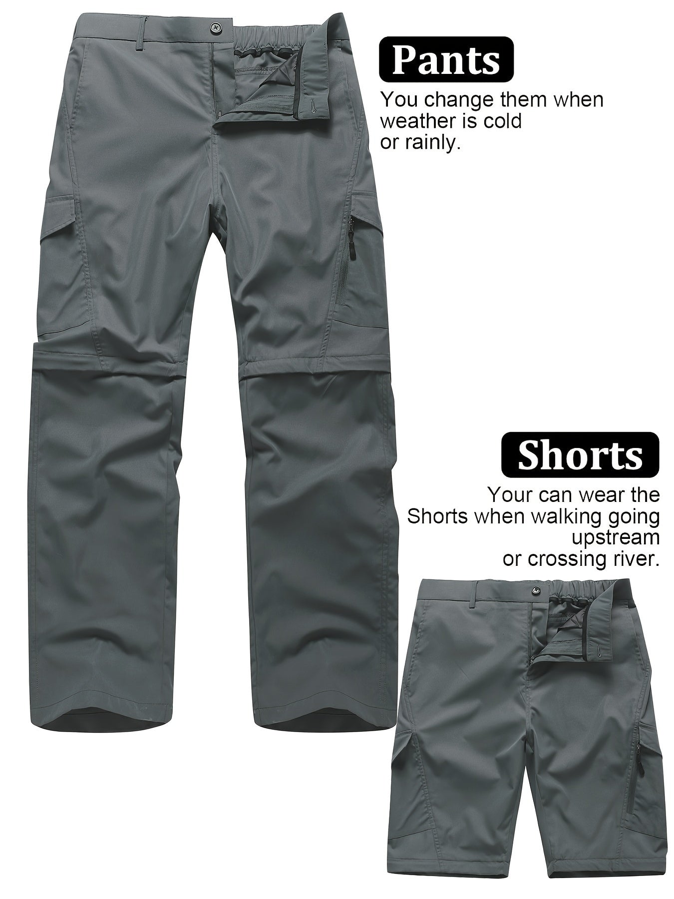 Men's Convertible Hiking Pants - Durable, Zip-Off Cargo Trousers for Fishing & Running, Casual Outdoor Wear with Pockets - ayq