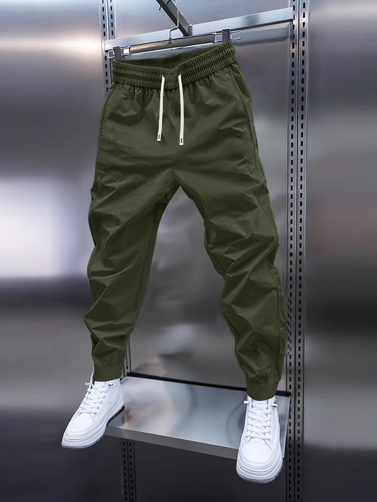 1 Count Men'S Regular Fit All-Season Polyester Sports Pants with Slight Stretch Knit Fabric, Solid Color, with Pockets, for Men, Sports and Leisure