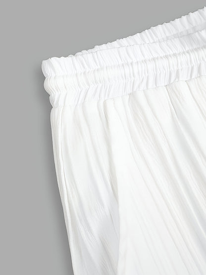 2-Piece Men's Summer Striped Polyester Suit, Short Sleeve Stand Collar Shirt and Drawstring Pants, Non-Stretch Fabric, Suitable for Casual Wear and Beach Vacation, Solid Color