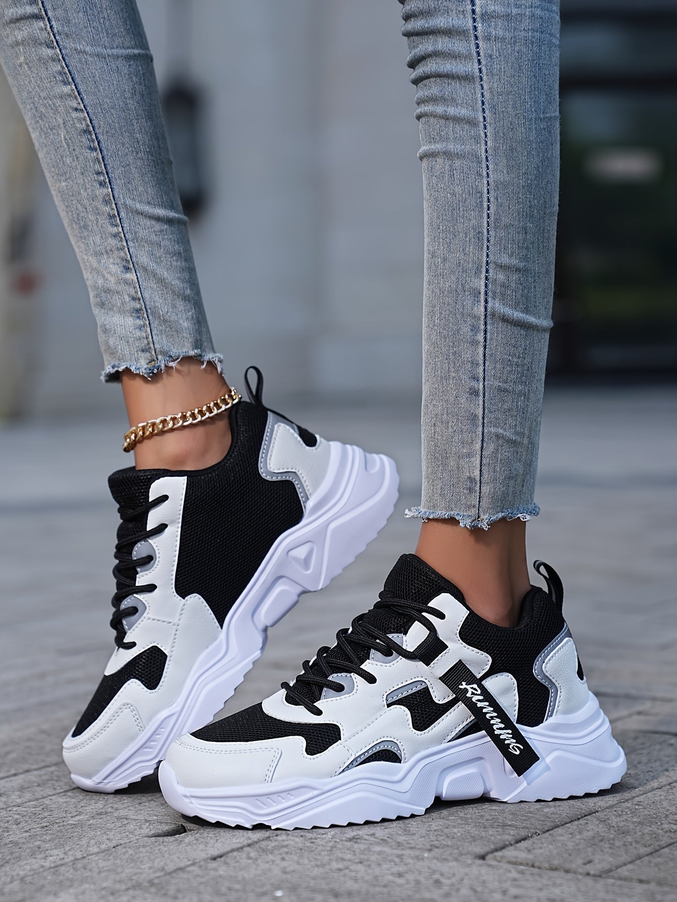 Women's Casual Color Blocking Design Non-slip And Wear Resistant Sneakers, Trendy And Comfortable, Versatile Height Increasing Thick Soled Sports Shoes