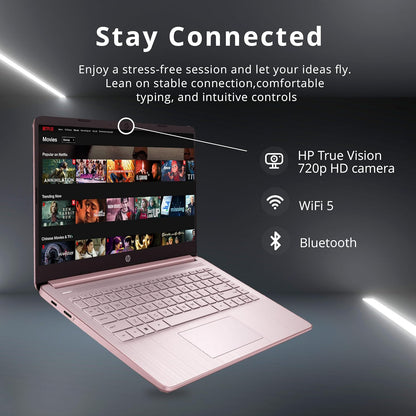 HP Stream 14" HD Brightview Laptop, Intel Celeron N4120 Processor, 4GB RAM, 64GB Storage, Intel HD Graphics, 720P Webcam, 1 Year Office 365, Pink, Win 11 S, 32GB Hotface USB Card
