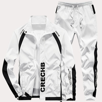 Գարնան և աշնան համար նախատեսված սպորտային հագուստի համալիր, որը ներառում է կանգնած օձիքով և սև ու սպիտակ գծավոր երկար տաբատով ճարմանդով բաճկոն, ոճային հանդերձանք, որը հիանալի նվեր է, քրտինքից պաշտպանված, միայն ձեռքով լվանալ, մարզումների համար աքսեսուար: