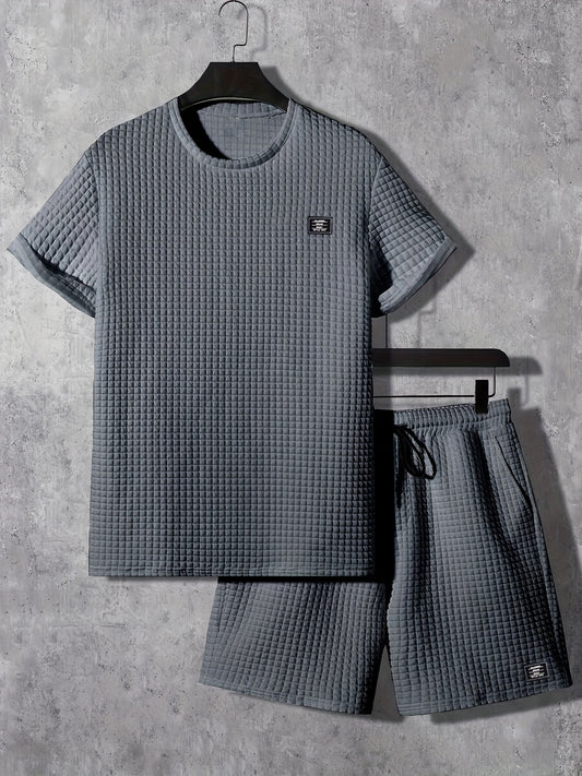 Ամառային տղամարդկանց համար նախատեսված սպորտային հավաքածու՝ 2 հատ, նորաձև, կլոր վզնոցով կարճ թևքով մարզաշապիկ + շորտեր