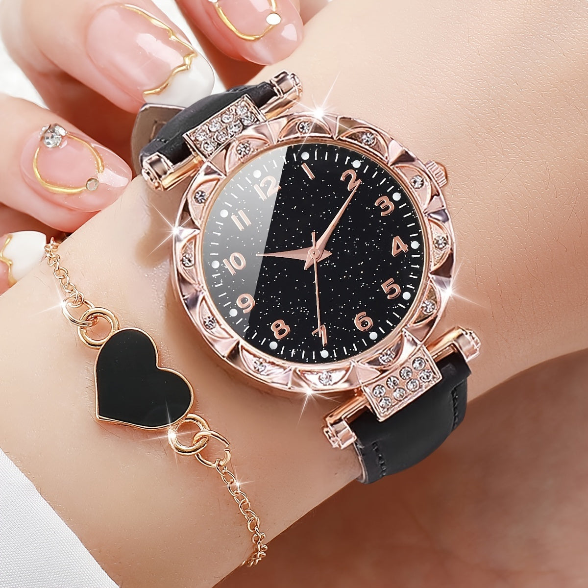 Women's Fashion Simple Digital Dial Quartz Watch + 2pcs/set Does Not Include Watch Box - Ayq