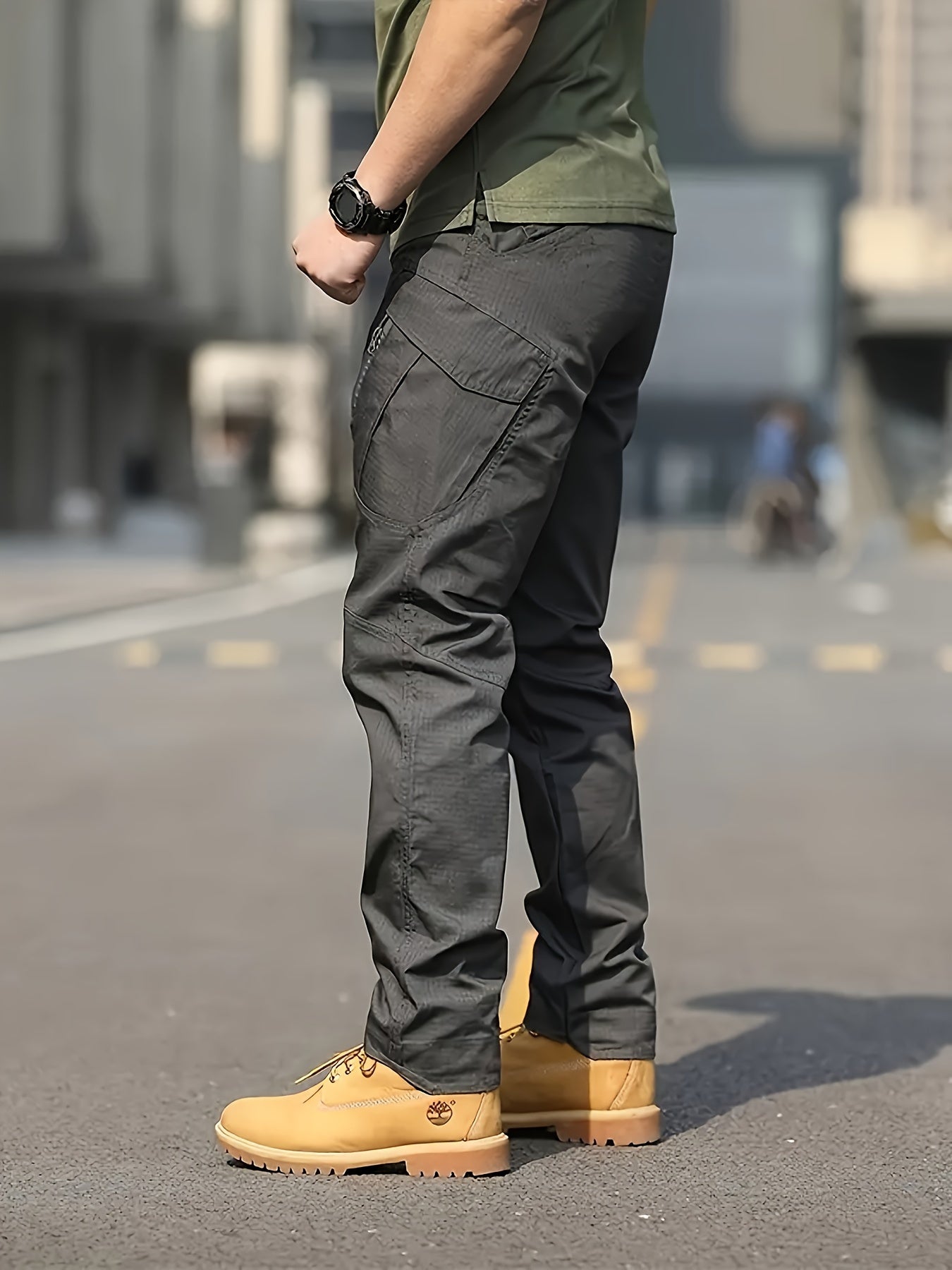 Տղամարդկանց տակտիկական տաբատ պոլիեսթեր 100% սպորտային ոճով, չձգվող պինդ բեռների տաբատ՝ գրպաններով արշավների և պատահական հանգստյան օրերի համար, չորս սեզոնային հագուստ, սովորական պիտանի մեծահասակների հյուսված տաբատ