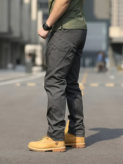 Տղամարդկանց տակտիկական տաբատ պոլիեսթեր 100% սպորտային ոճով, չձգվող պինդ բեռների տաբատ՝ գրպաններով արշավների և պատահական հանգստյան օրերի համար, չորս սեզոնային հագուստ, սովորական պիտանի մեծահասակների հյուսված տաբատ