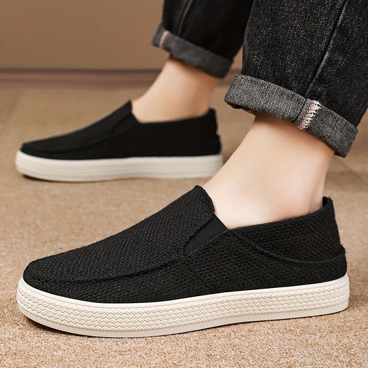 Men's Slip-On Casual Shoes - Lightweight Breathable Fabric Upper  Durable Rubber Sole, Low-Top Comfortable Walking Shoes for Daily Wear, Outdoor Activities, Vacation - Black, Sleek Design, Flexible Sole, Urban Style