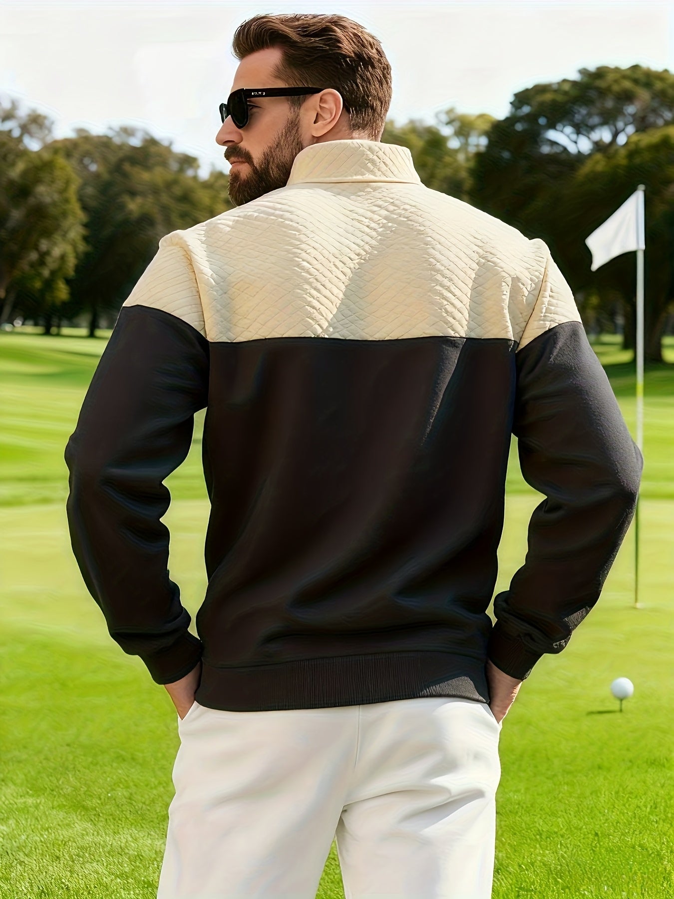 Տղամարդու աշնանային և ձմեռային կիսաճտքավոր սպորտային սվիտեր՝ հարմար մարզումների, վազքի և ֆիթնեսի համար, ոճային և հարմարավետ դիզայնով, փոքր վանդակավոր կանգնած օձիքով և հասանելի է մեծ չափսերով։