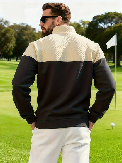 Տղամարդու աշնանային և ձմեռային կիսաճտքավոր սպորտային սվիտեր՝ հարմար մարզումների, վազքի և ֆիթնեսի համար, ոճային և հարմարավետ դիզայնով, փոքր վանդակավոր կանգնած օձիքով և հասանելի է մեծ չափսերով։