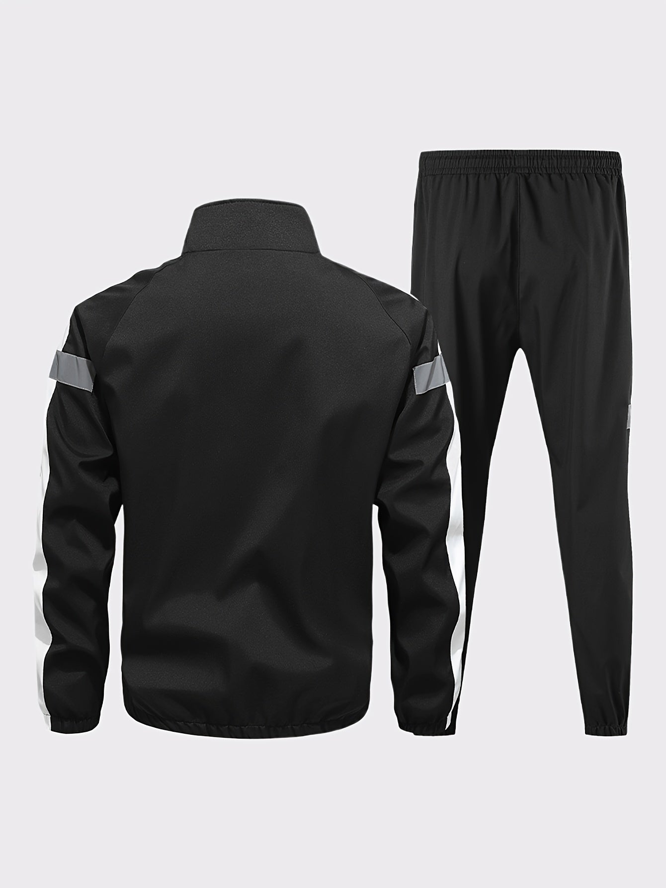 Men'S Casual Sportswear Set - 2pcs Autumn Fashionable Lightweight Fleece Jacket & Pants, Black & White with Red & Gray Accents, Perfect for Outdoor Activities & Casual Wear, Outdoor Casual Wear | Stylish Sportswear | Comforta