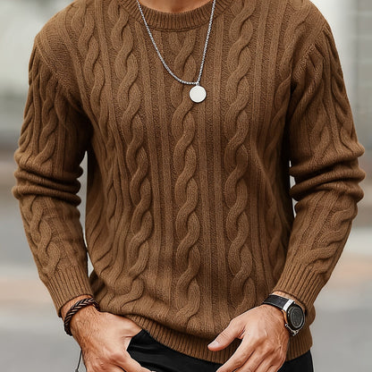 New Autumn-Winter Men's Casual Commuter Solid Color Crew Neck Knit Pullover