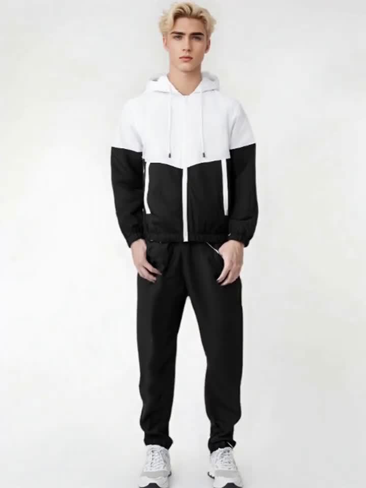 Տղամարդկանց գարուն-աշուն բացօթյա սպորտաձևերի մարզումների համար նախատեսված ամենօրյա գունային բլոկներով կարված վերնաշապիկով, կարգավորվող հավաքածու՝ տնային վերնաշապիկով և տաբատով, նորաձև քամուց պաշտպանող բաճկոնով, տաբատով, երկկտոր կոստյումով