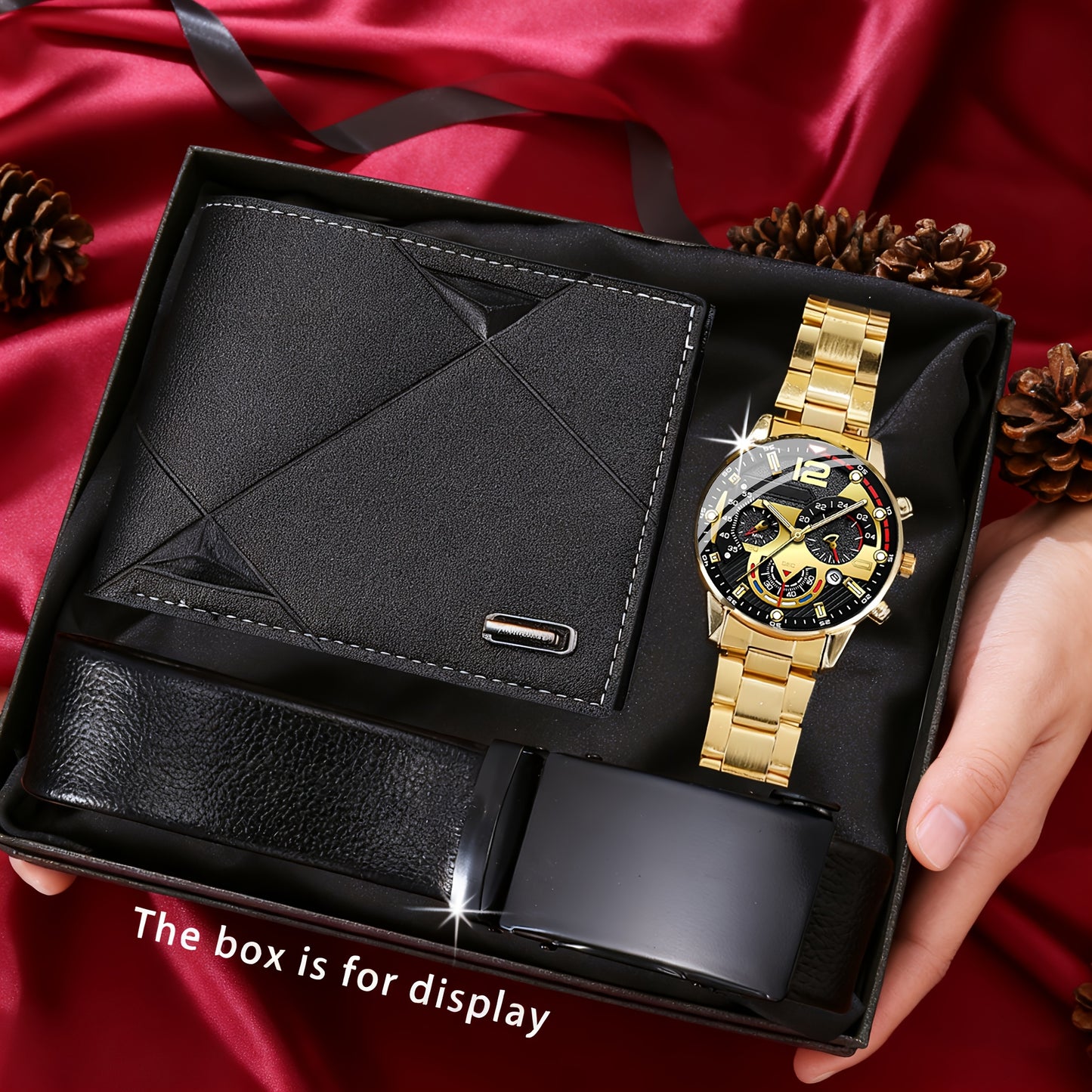 3 հատ տղամարդու ժամացույցի, գոտու և դրամապանակի հավաքածու | Նորաձև սպորտային, գործնական, հանգստի, գեղեցիկ և նորաձև, հատուկ մշակված տղամարդկանց համար, առանց նվերի տուփի