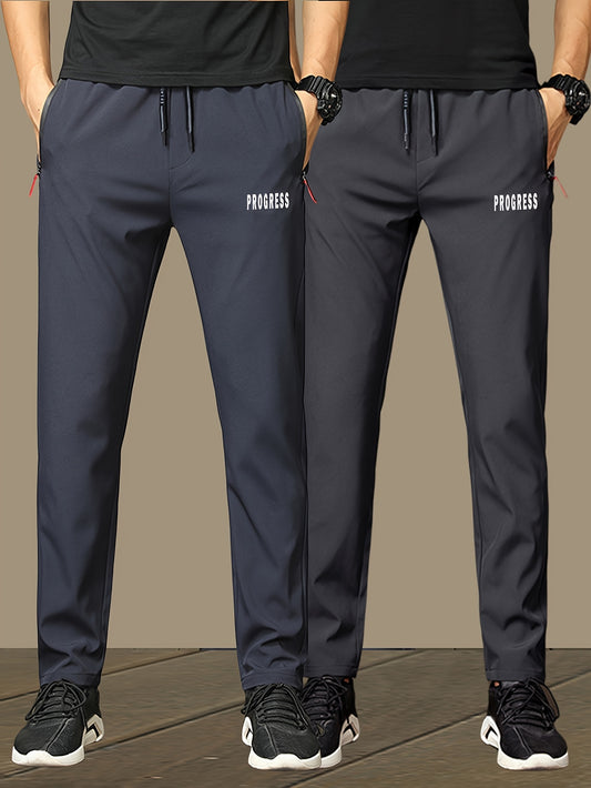 2pcs Men's Lightweight Joggers - Quick-Dry Breathable Polyester, Stylish "PRINCESS" Print with Drawstring Waist & Zipper Pockets, Black Casual Sweatpants for Casual Attire, Adjustable Comfort Pants | Stylish Print Joggers | S