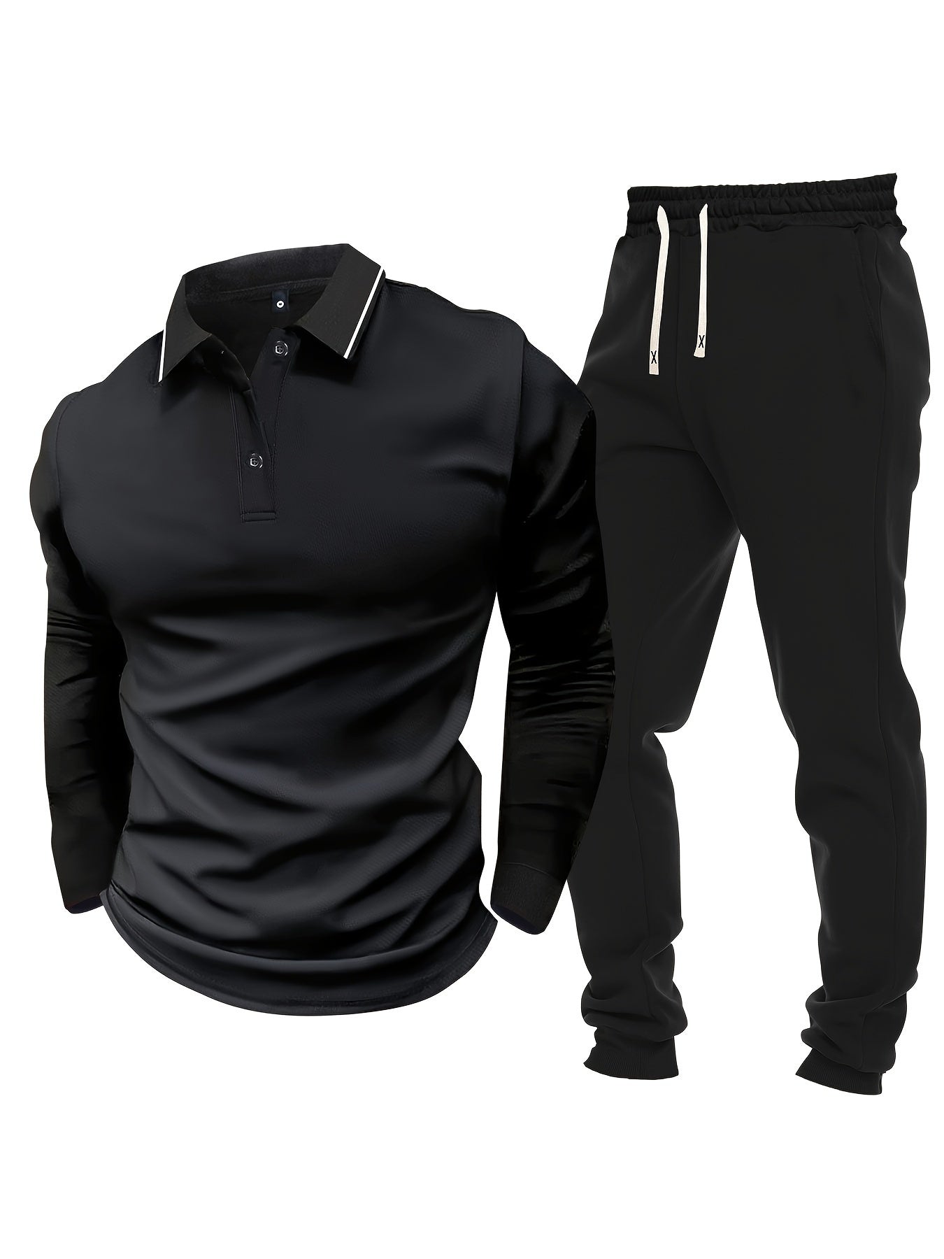 Տղամարդու առօրյա, գունային բլոկներով երկար թևքերով, կոճակներով վերնաշապիկ և լարով վազող տաբատ՝ պոլիեսթերի խառնուրդով, գրպաններով, իդեալական է գարնան/աշնան համար