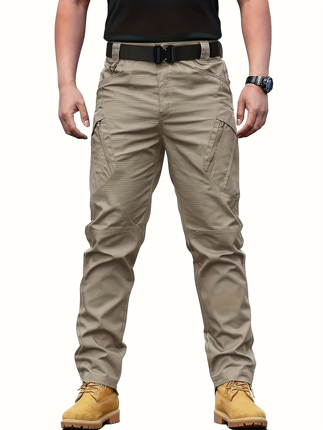 Multi Pocket Men's Tactical Pants, Loose Casual Outdoor Military Pants Without Belt, Mens Cargo Pants For Hiking
