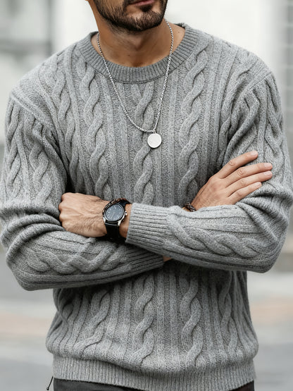 New Autumn-Winter Men's Casual Commuter Solid Color Crew Neck Knit Pullover