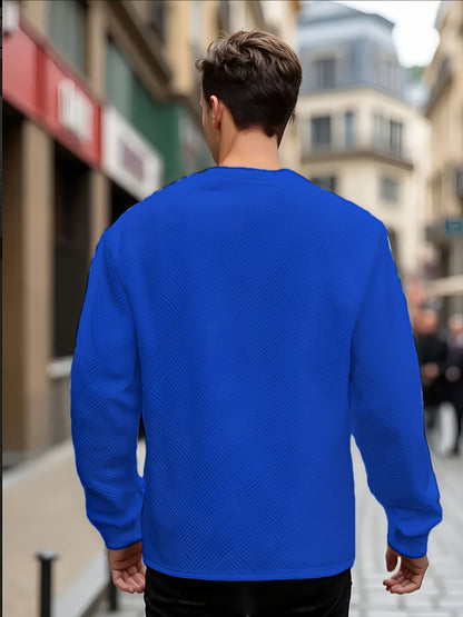 Տղամարդու առօրյա երկար թևքերով, կլոր վզնոցով սվիտեր | Ծանր երկրաչափական նախշերով, սովորական չափսերով, իդեալական է գարուն/աշուն համար