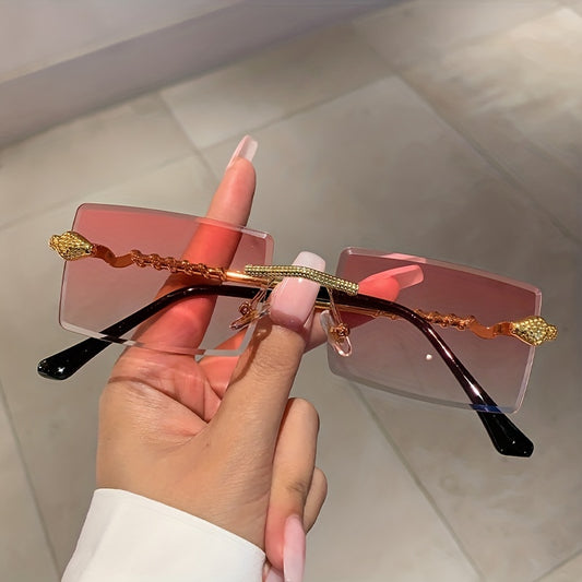 1 pair of ladies metal rectangular rimless snake pattern decoration glasses legs high quality leisure European and American hot style glasses, suitable for street shooting parties and parties to wear