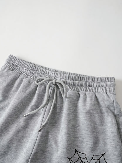 Կանացի սպորտային շորտեր, 100% պոլիեսթեր տրիկոտաժե գործվածք, մուլտֆիլմ սարդոստայնի նախշ, թեթև 250 գ/մ², բազմակողմանի գարուն/ամառ/աշուն