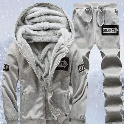 Տղամարդու «SHAN YES» այբուբենի նախշերով, խիտ աստառով, գլխարկով սվիտերի և վազքի համար նախատեսված տաք մարզական հագուստ, աշնանային և ձմեռային։