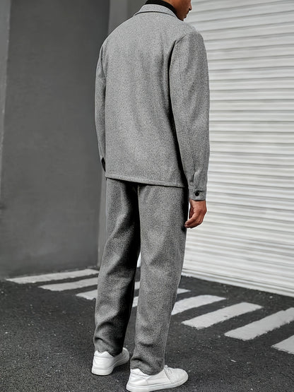 Տղամարդու երկկտոր առօրյա հագուստ - սև կոճակներով վերնաշապիկ և տաբատ, երկար թևքերով, ազատ չափսերով, չձգվող գործվածքով, իդեալական է գարնան/աշնան համար, առօրյա հագուստ | ազատ չափսերով | կոճակներով վերնաշապիկ