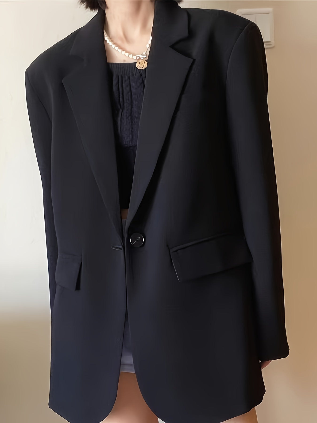 Կանացի շքեղ, առօրյա բլեյզեր՝ պոլիեսթերից, միագույն, երկար թևքերով, կոճակներով առջևի մասով և գրպաններով, ազատ չափսով, գարնանային/աշնանային բաճկոն, առօրյա հագուստի բաճկոն | մինիմալիստական ​​| մեկ օղակով բաճկոն