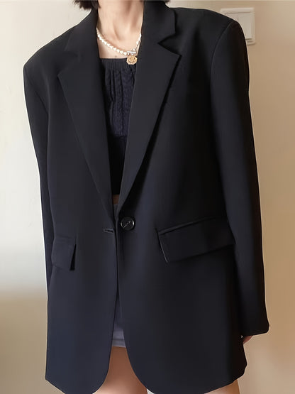 Կանացի շքեղ, առօրյա բլեյզեր՝ պոլիեսթերից, միագույն, երկար թևքերով, կոճակներով առջևի մասով և գրպաններով, ազատ չափսով, գարնանային/աշնանային բաճկոն, առօրյա հագուստի բաճկոն | մինիմալիստական ​​| մեկ օղակով բաճկոն