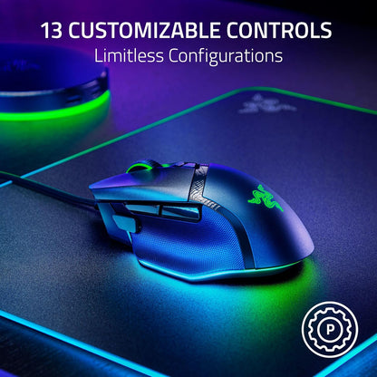 Razer Basilisk V3 35K Wired Ergonomic Gaming Mouse : Hyperscroll Tilt Wheel - 35K DPI Optical Sensor Gen 2-13 Customizable Controls - Chroma RGB - Optical Switches Gen 3 - Speedflex Cable