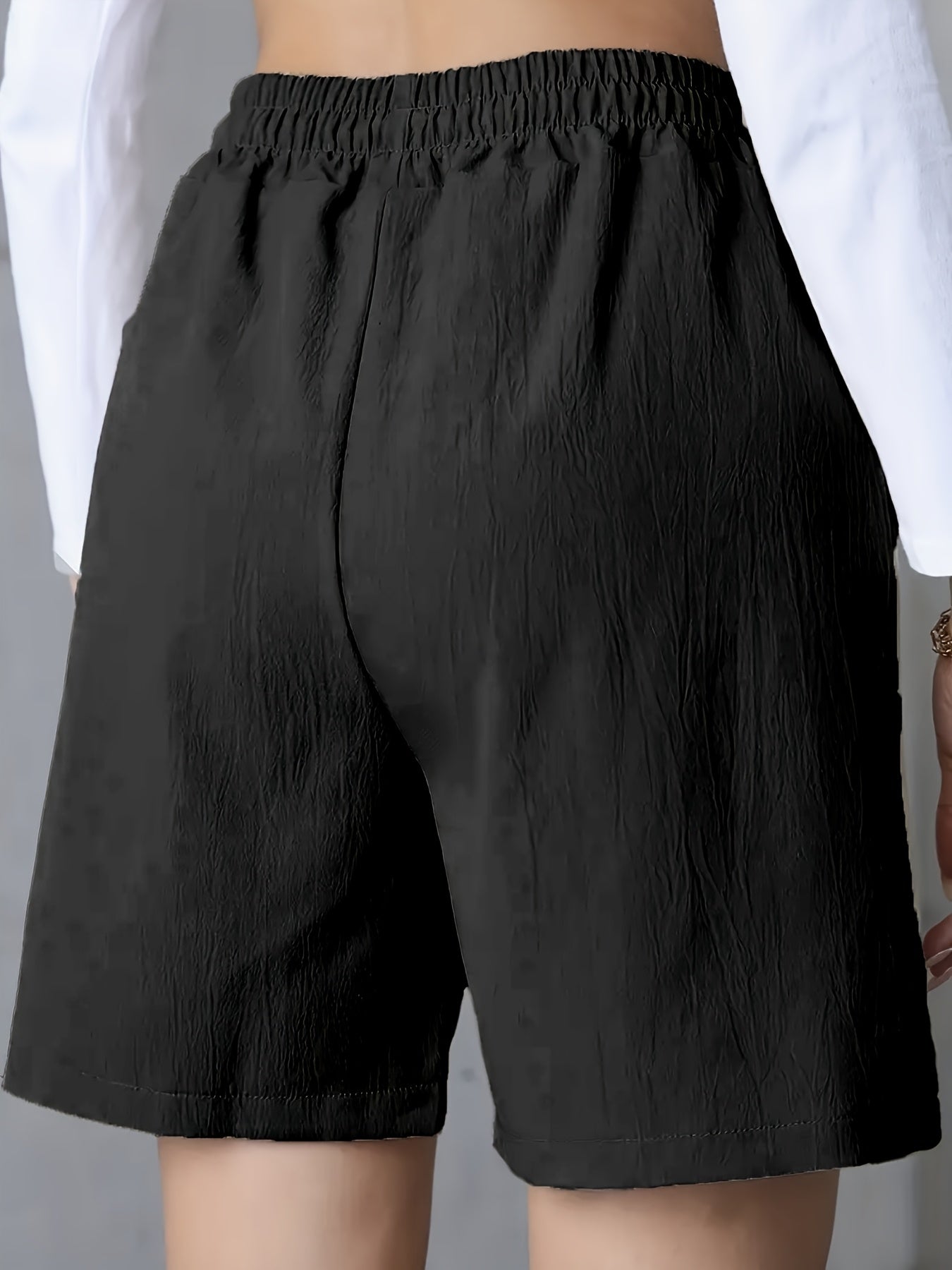 Կանացի հանգստի էլեգանտ առօրյա միաձույլ պոլիեսթեր կարճ շալվար, սովորական եզրագծով, չձգվող, գրպանով, գարնան, ամառ, աշնան համար