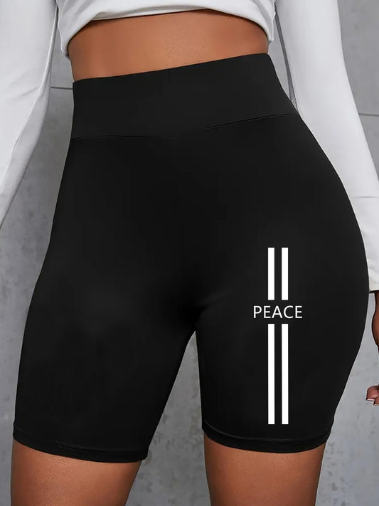 Կանացի բարձր գոտկատեղով պատահական շորտեր ամառային գծավոր տառերով տպագրությամբ: