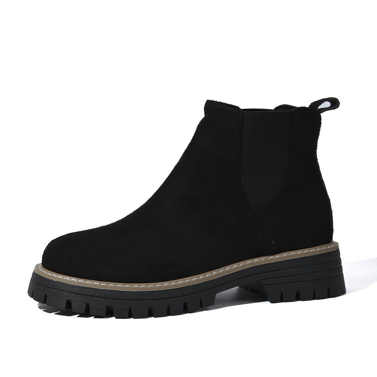 [Durable] Women's Black Ankle Boots - Comfortable Slip-On, Thick Sole, Elastic Side Straps, Round Toe, Casual Street Style, Versatile for All Seasons