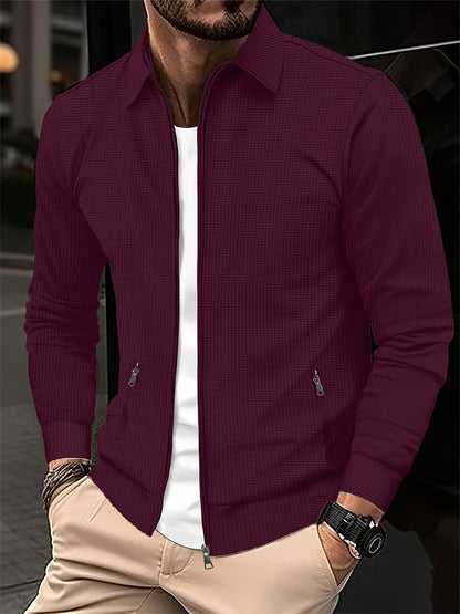 Տղամարդու թեթև, վաֆլիով տրիկոտաժե երկար թևքով, կայծակաճարմանդով բաճկոն - շնչող գոլֆի և վազքի վերնաշապիկ՝ գրպաններով, ամենօրյա, սպորտային դիզայն՝ բացօթյա գործունեության համար, գարուն/աշուն, գոլֆի բաճկոն, ակտիվ կենսակերպի հագուստ, դասական օձիքով, Dura