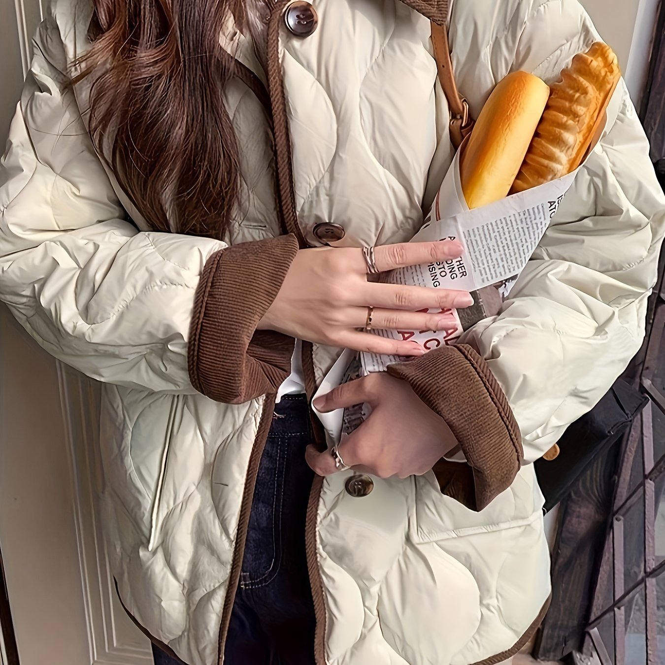 Կանացի մուգ կապույտ կարված բաճկոն՝ արհեստական ​​մորթուց զարդանախշով - Էլեգանտ երկար թևքերով վերնազգեստ, պոլիեսթեր, կոճակներով առջևի մաս, տաք և նորաձև ձմռան համար