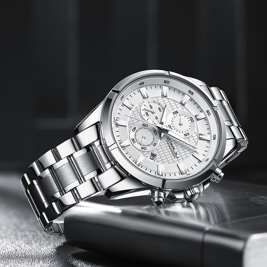 CRRJU տղամարդու ժամացույց՝ նորաձև, շքեղ, բազմաֆունկցիոնալ, չժանգոտվող պողպատից, քվարցե ժամացույց