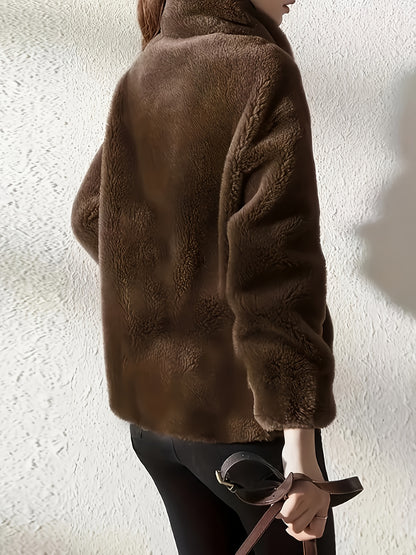 Մեծ չափս - կանացի նոր բրդյա բաճկոն, ձմեռային կարդիգան սվիտեր, հաստ և տաք երկկողմանի մարջանագույն բրդյա կտոր, ազատ և ոճային վերնազգեստ։