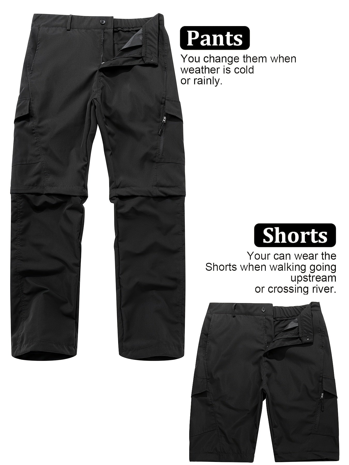 Men's Convertible Hiking Pants - Durable, Zip-Off Cargo Trousers for Fishing & Running, Casual Outdoor Wear with Pockets - ayq