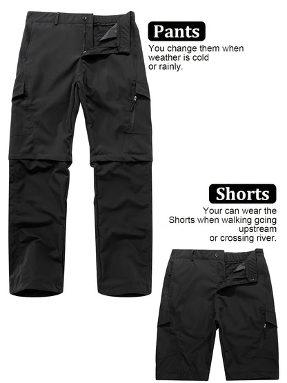 Men's Convertible Hiking Pants - Durable, Zip-Off Cargo Trousers for Fishing & Running, Casual Outdoor Wear with Pockets - ayq