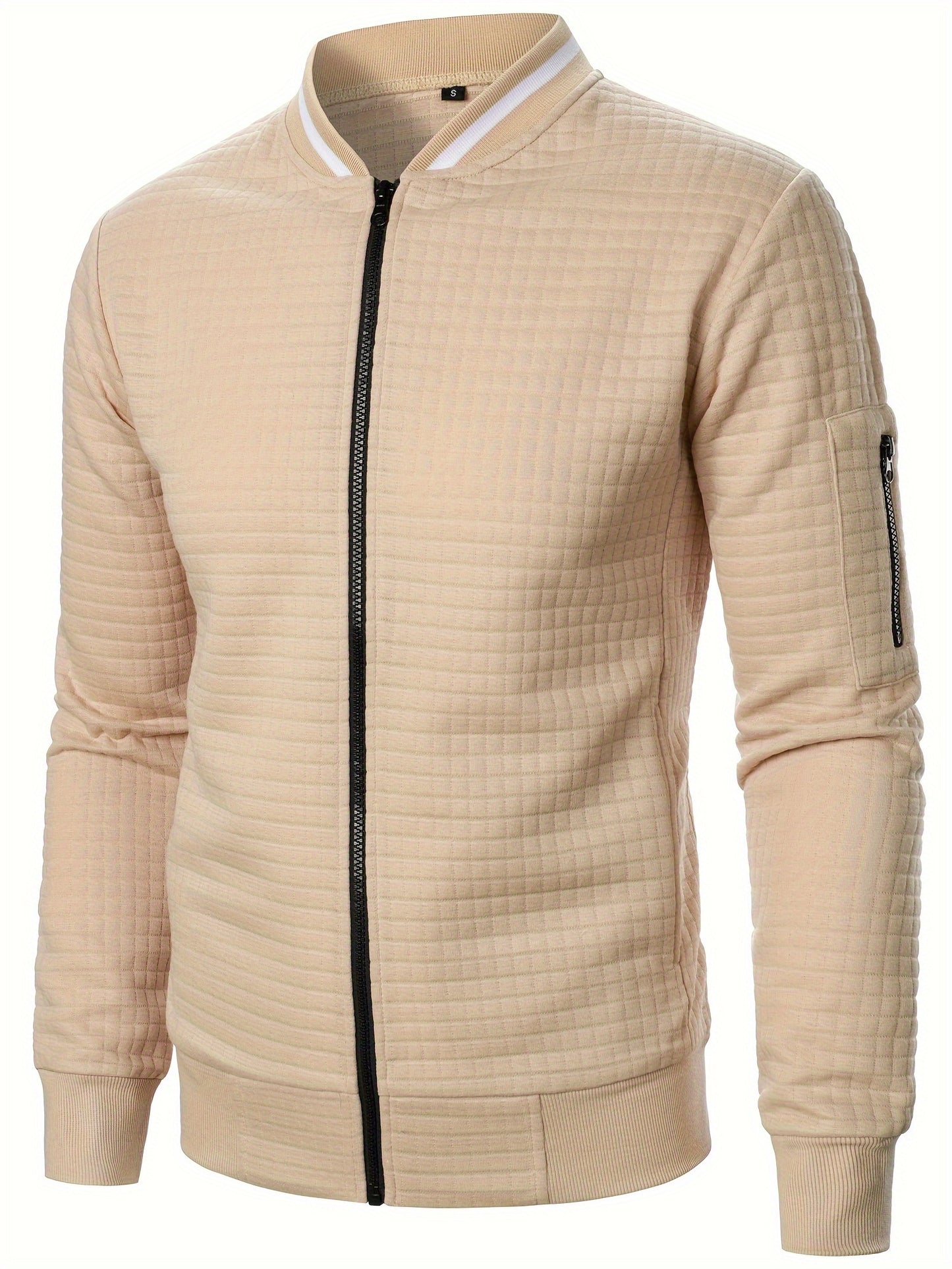 Men'S Zip-Up Jacket - Full-Zip Front Closure, Stand Collar, Lightweight Outerwear for Office, Casual & Formal Events - Spring/Fall Transitional Clothing - Easy-Care Modern Men'S Coat, Zip Up Jacket, Autumn Layering, Sleek Des