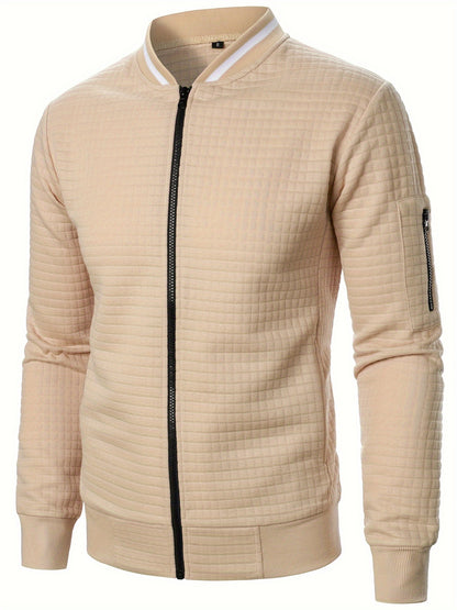 Men'S Zip-Up Jacket - Full-Zip Front Closure, Stand Collar, Lightweight Outerwear for Office, Casual & Formal Events - Spring/Fall Transitional Clothing - Easy-Care Modern Men'S Coat, Zip Up Jacket, Autumn Layering, Sleek Des