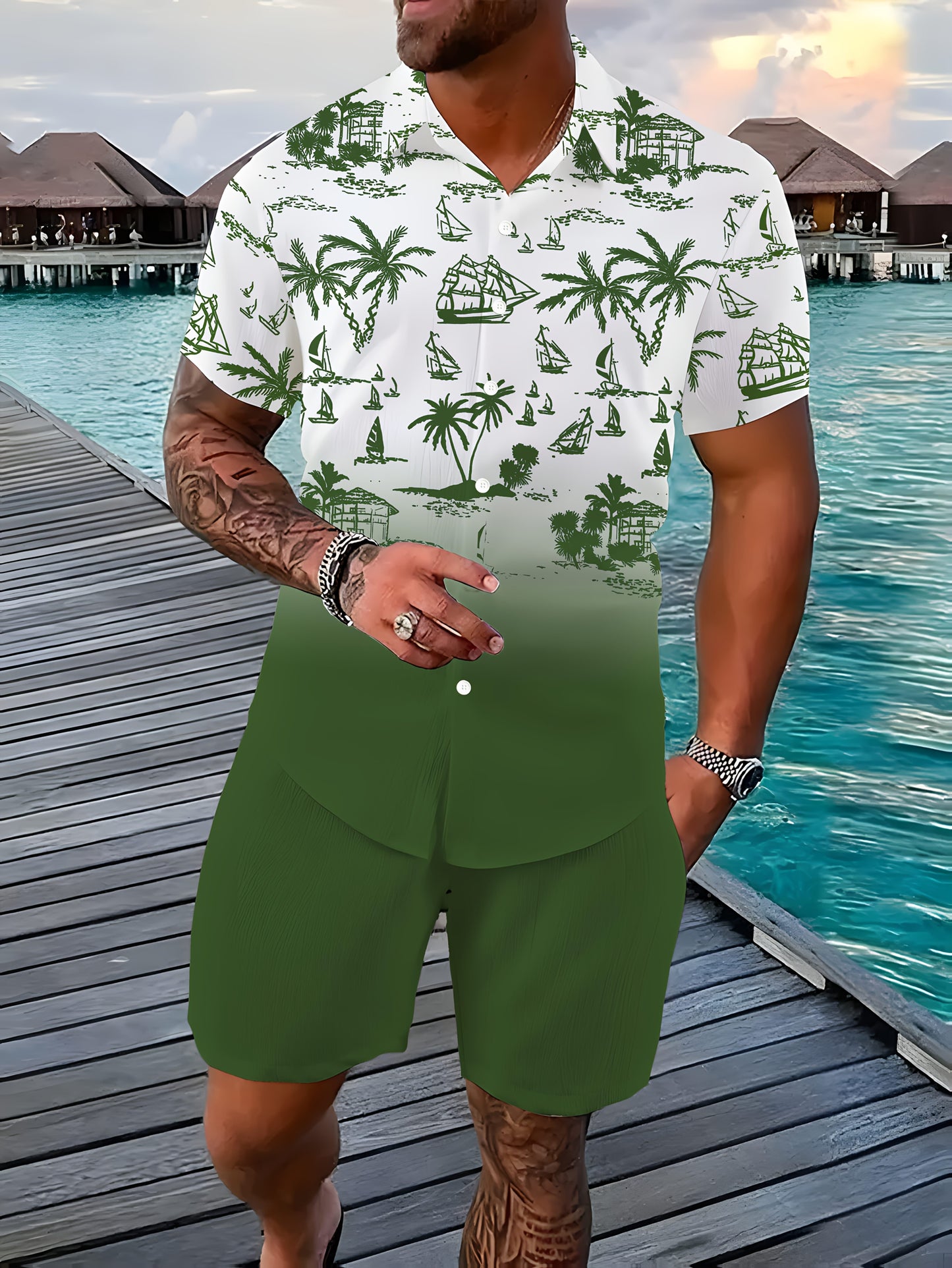 Տղամարդու 3D տպիչով տպագրված առօրյա վերնաշապիկի և շորտերի հավաքածու