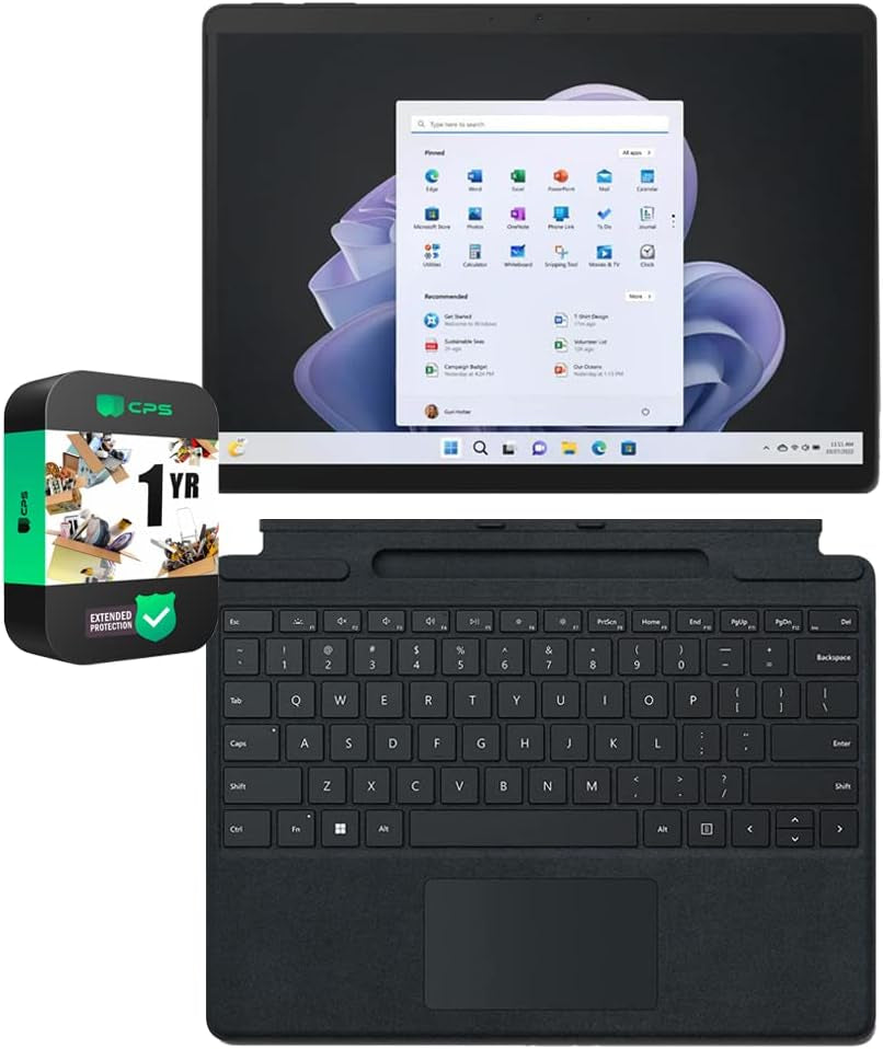 Microsoft Surface Pro 9 13" Touch Tablet, Intel I7, 16GB/256GB, Platinum Bundle Surface Pro Signature Mechanical Keyboard, Black and 1 YR CPS Enhanced Protection Pack