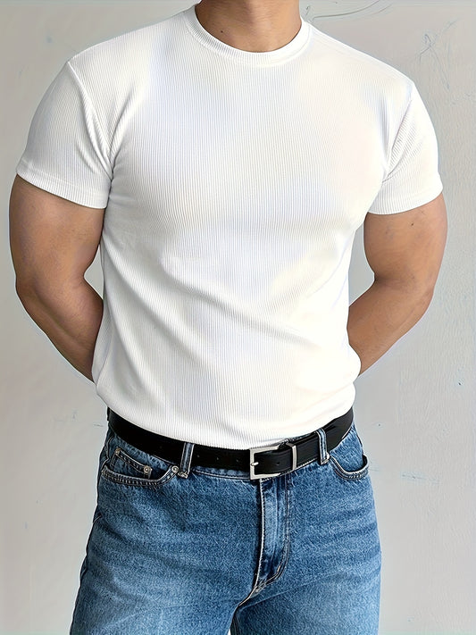 Threaded Muscle-Showing Summer Fitness Clothes Elastic Breathable Sports T-Shirt Sports Running Training Fitness Short Sleeves