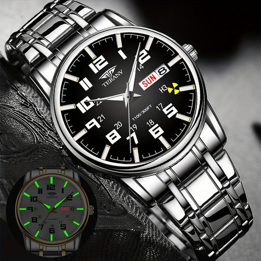 1 հատ նոր չժանգոտվող պողպատից թվային տղամարդու ժամացույց, օրացույցով, շաբաթվա ցուցադրմամբ, նորաձև, ճանապարհորդական, լուսավորվող, ամենօրյա, սպորտային, գործնական ժամացույց: Իդեալական է ծննդյան, տոնական նվերների համար: