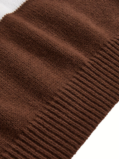 Տղամարդու բարձր օձիքով, շերտավոր տրիկոտաժե սվիտեր, գարնանային և աշնանային նորաձև գունավոր սվիտեր